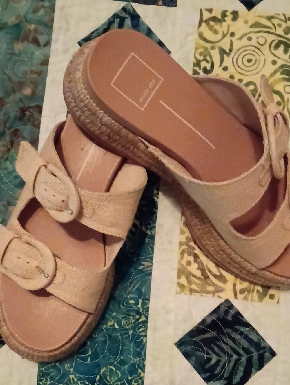 Dolce Vita Natural Beige Double-Buckle Espadrille Mules